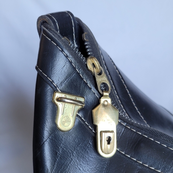 Quality Lg Black Leather Top Load Carry All Travel Bag Vtg Aero Zippers OOAK - Picture 9 of 16